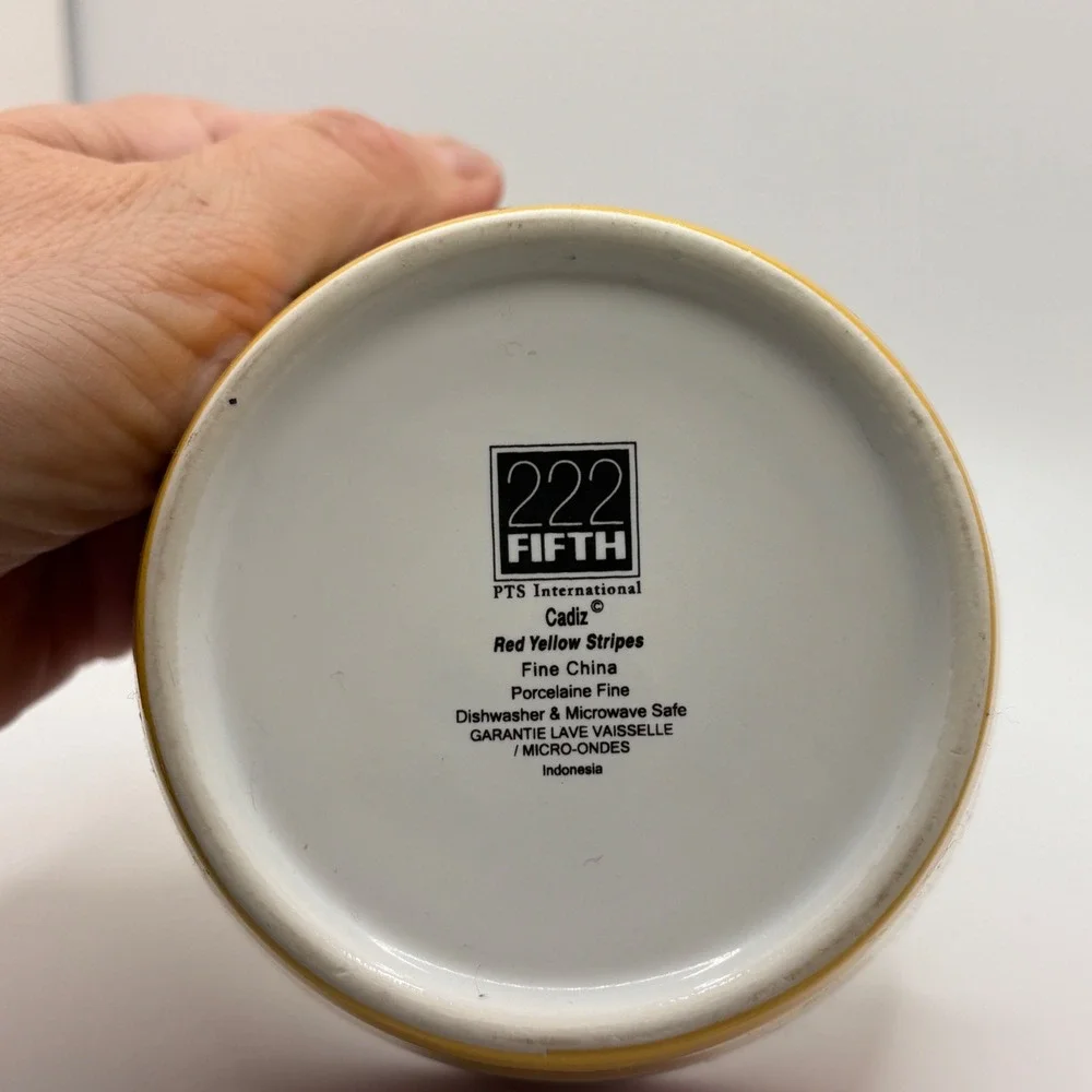 222 Fifth Cadiz Red‎ Yellow Stripes Fine China Small Bowl